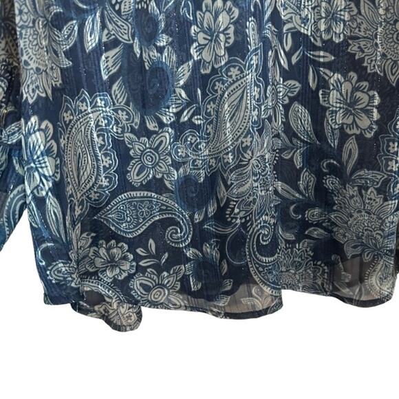 Frye & Co Blue Floral Ruffle Long Sleeve Dressy Button Down Blouse Women Sz XXL - Picture 5 of 10